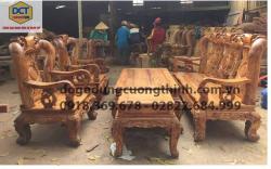 Bộ bàn ghế gỗ cầm lai tay 12 chạm đào PD116CM