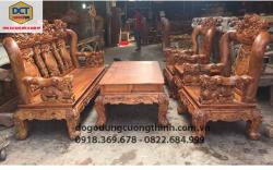 bộ triện gỗ cẩm lai tay 12 chạm Nghê