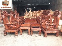 Bộ salon gỗ cẩm lai cột 14 chạm nghê PD5CM mặt liền