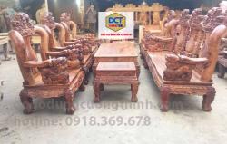 bàn ghế phòng khách gỗ cẩm lai chạm nghê cột 12