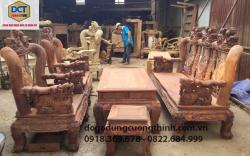 Bộ Salon gỗ cẩm lai chạm Nghê tay 12 PD109CM