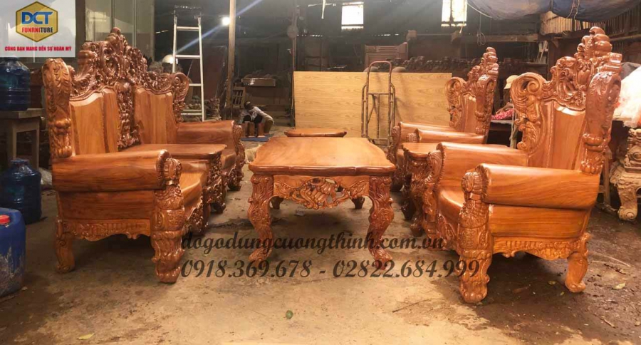 Bộ bàn ghế sofa hoàng gia đẳng gỗ gõ đỏ nguyên khối