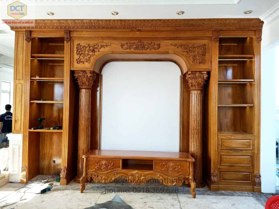 Mẫu tủ kệ tivi gỗ gõ đỏ